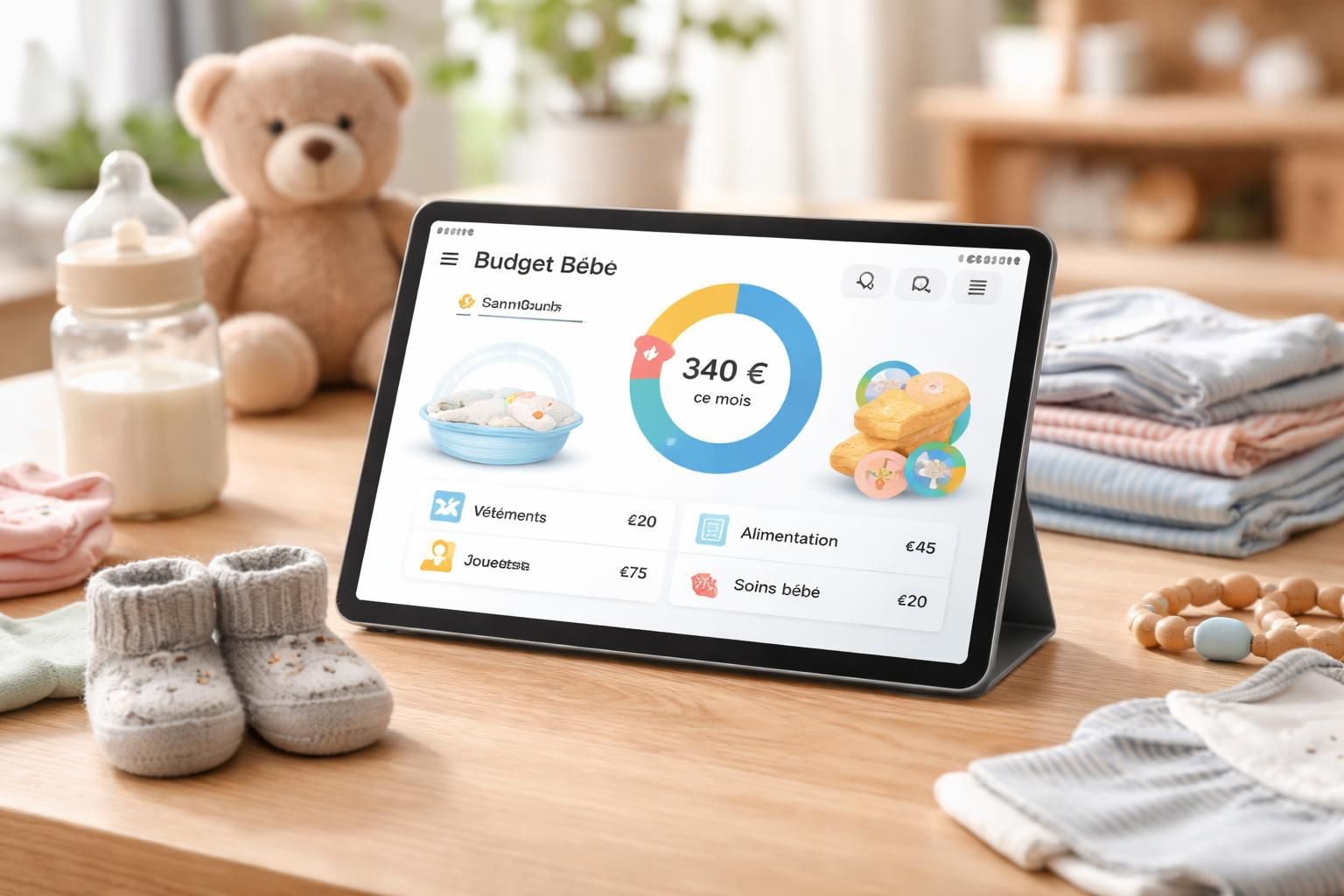 gérez facilement le budget puériculture de votre bébé grâce au suivi pratique sur tablette samsung galaxy. organisez vos dépenses et suivez vos achats en toute simplicité.