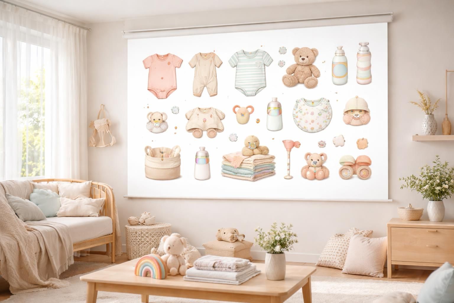 découvrez comment organiser la liste de naissance de votre bébé avec une affiche moderne sur écran de projection, pour un suivi pratique et élégant.